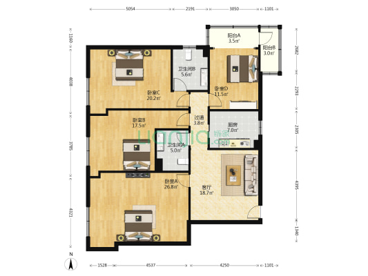 胶州路556号 4室1厅2卫 142平方