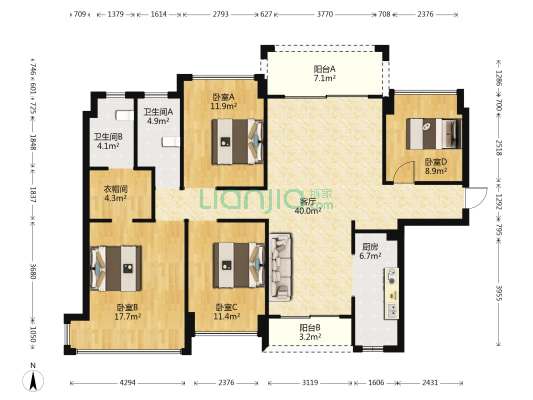 华发又一城一期 4室1厅2卫 138平方