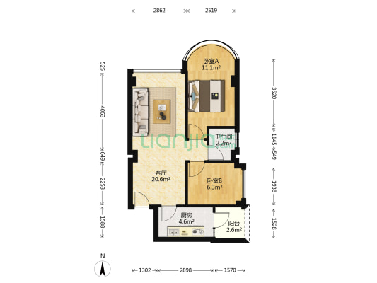 海韵轩 2室1厅1卫 58平方