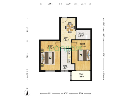 湖北路 2室1厅1卫 56平方