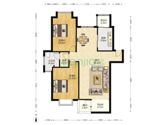 新世纪花园 2室1厅1卫 112平方