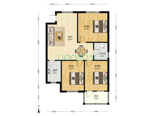 大唐人家 3室1厅1卫 98平方