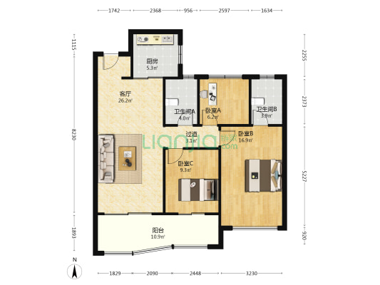 中海观江樾 3室1厅2卫 112平方