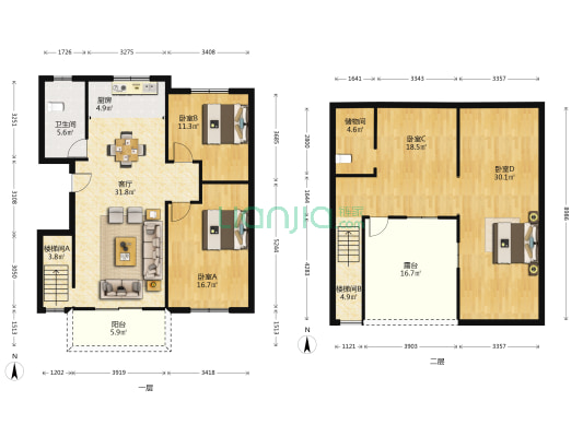 会稽苑 4室1厅1卫 128平方
