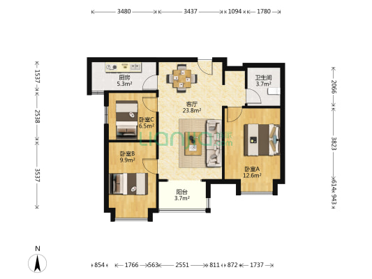 万科大都会云麓 3室1厅1卫 92平方