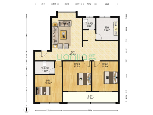 汤家弄散盘 3室1厅2卫 146平方