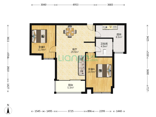 金塘园 2室1厅1卫 90平方