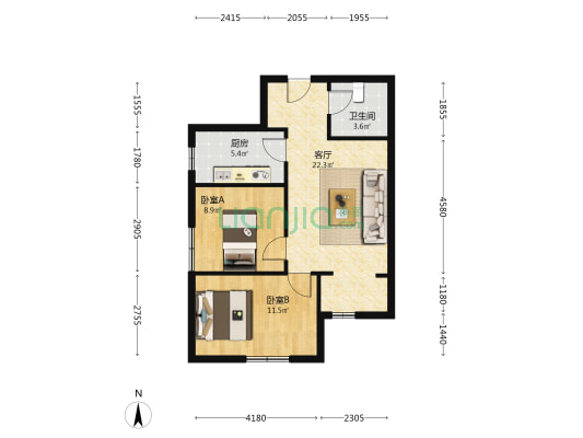 金阳瑞景 2室1厅 南-户型图