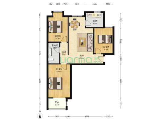 幸福城E区 3室1厅1卫 103平方