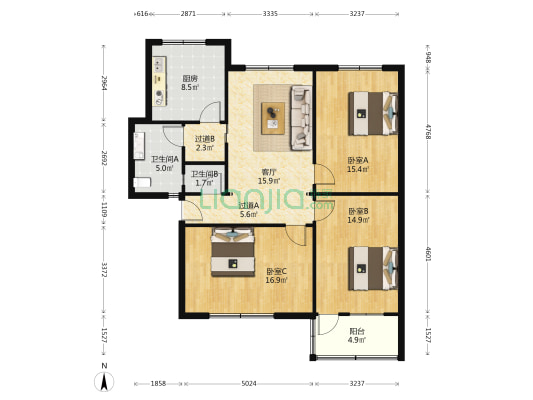 化肥厂家属院 3室1厅2卫 109平方