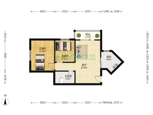 东特星中环 2室1厅1卫 69平方