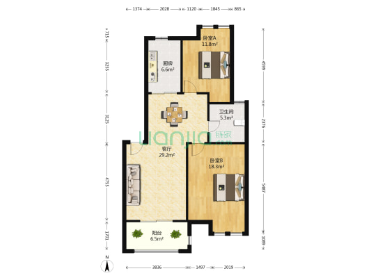 皇马公寓 2室1厅1卫 85平方