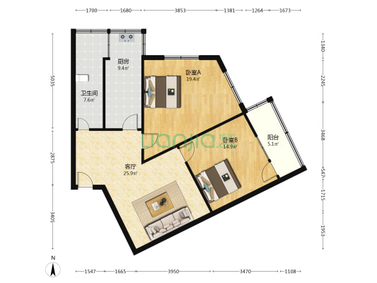 金马三巷 2室1厅1卫 93平方