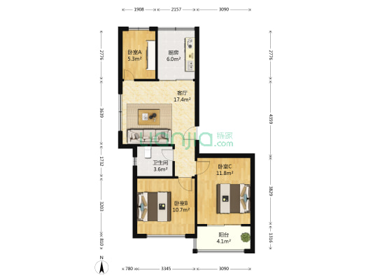 百通馨苑七区 3室1厅1卫 87平方