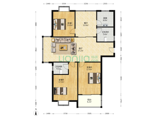 香樟园 3室2厅2卫 143平方