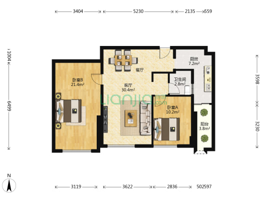 信和中央广场 2室1厅1卫 93平方