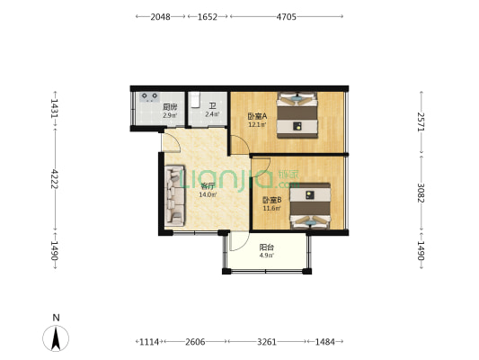 老杜义弄 2室1厅1卫 53平方
