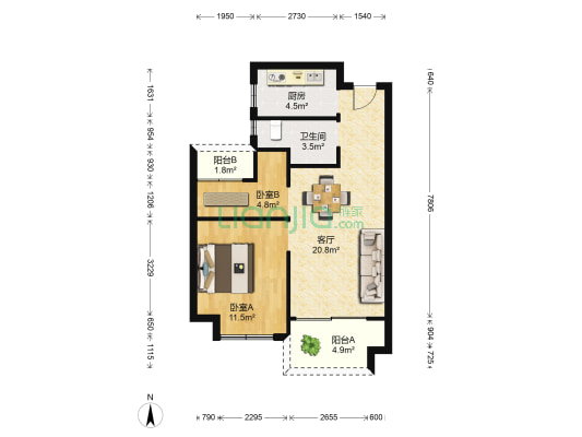 金科集美嘉禾 2室1厅1卫 63平方