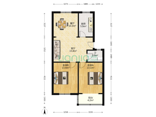 樱花园 2室2厅1卫 79平方