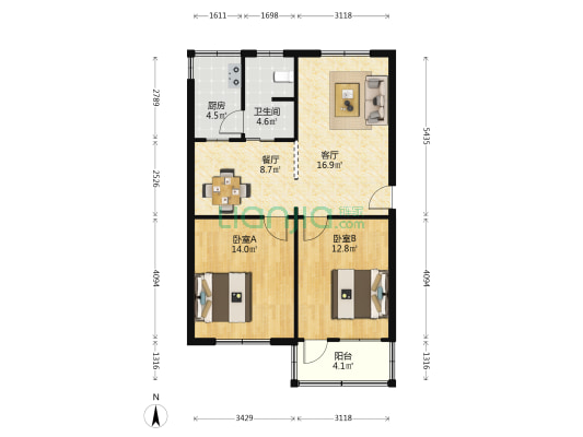 安徽水电学院教师公寓 2室2厅1卫 66平方