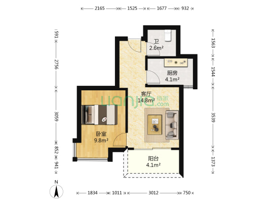 东荣文华轩 1室1厅1卫 46平方