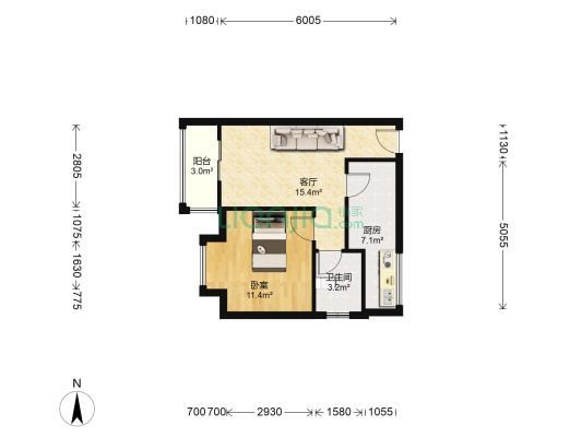 海桐二期 1室1厅1卫 47平方