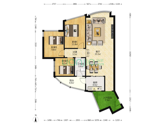 摩卡生活馆 3室1厅1卫 121平方