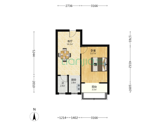 人民印刷厂宿舍 1室1厅1卫 46平方