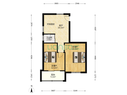 花山路12号 2室1厅1卫 60平方