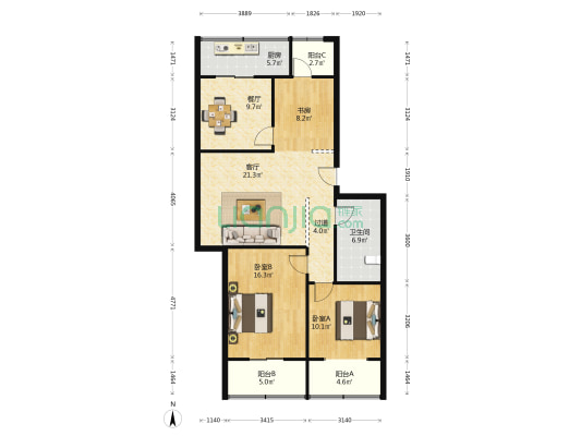 尚平路18号 3室2厅1卫 103平方