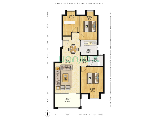 香水郡 3室1厅1卫 99平方