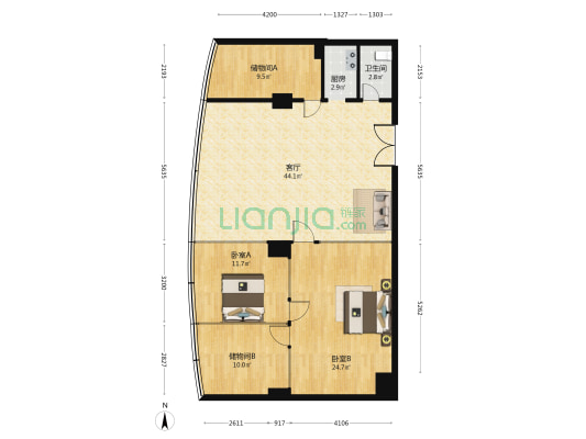 上地科贸大厦 2室1厅1卫 144平方