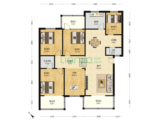 浦兴街240号 5室1厅2卫 131平方