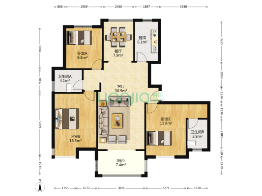 盐城都市铭城 3室2厅2卫 125平方