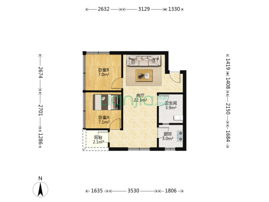 北站路 2室1厅1卫 59平方