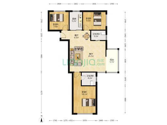 阳光公寓(黄浦) 3室2厅2卫 110平方
