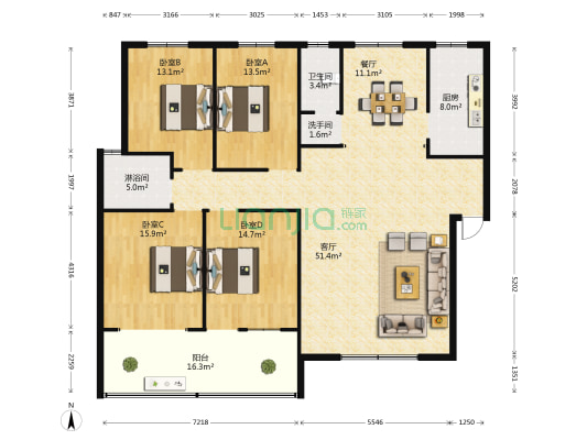 雷锋山小区 4室2厅3卫 178平方