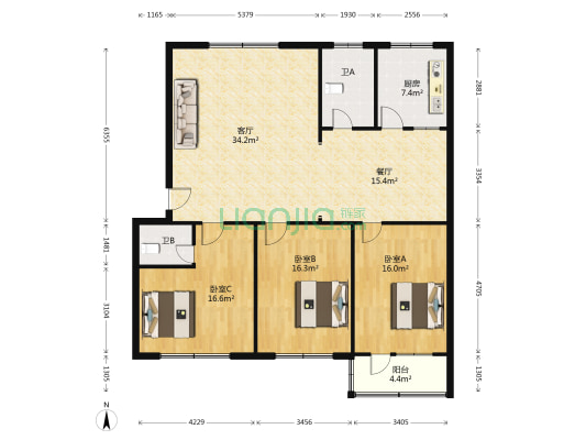 信息公寓 3室2厅2卫 143平方