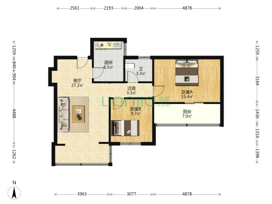 红光中学 2室1厅1卫 80平方