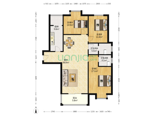 正商花都港湾 3室1厅2卫 138平方