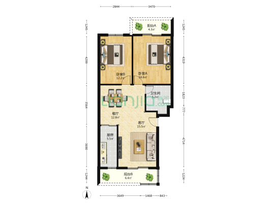 大唐世家 2室2厅1卫 87平方