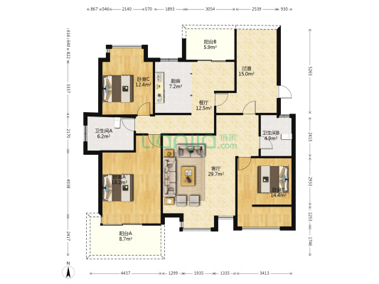 香滨半岛 3室2厅2卫 136平方