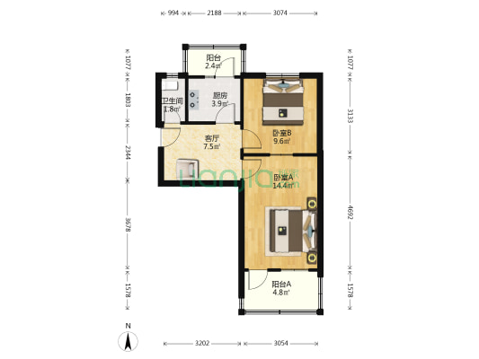 东红庙北路4 2室1厅1卫 49平方