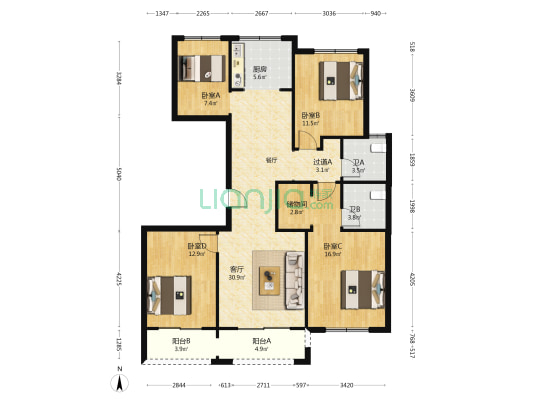 蓝城玫瑰园 4室1厅2卫 166平方