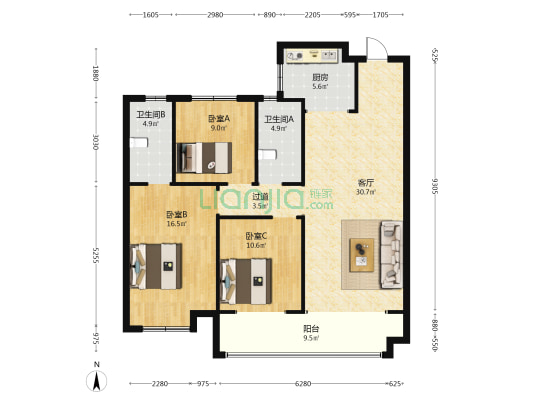 中港城·和園 3室1厅2卫 127平方