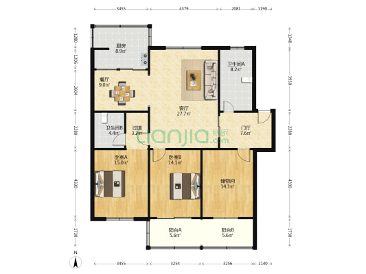 众和花园 2室2厅2卫 139平方