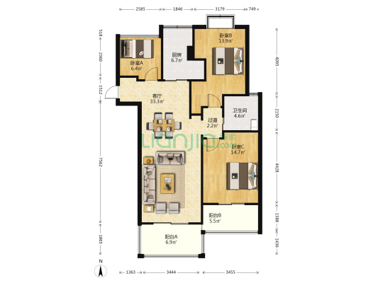 玲珑湾 3室1厅1卫 98平方