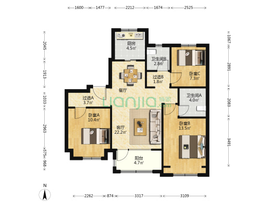青岛印象·川 3室1厅2卫 105平方