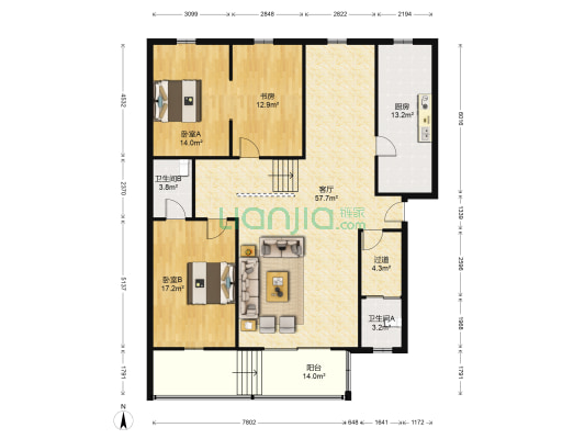 移动公司小区 3室1厅2卫 158平方