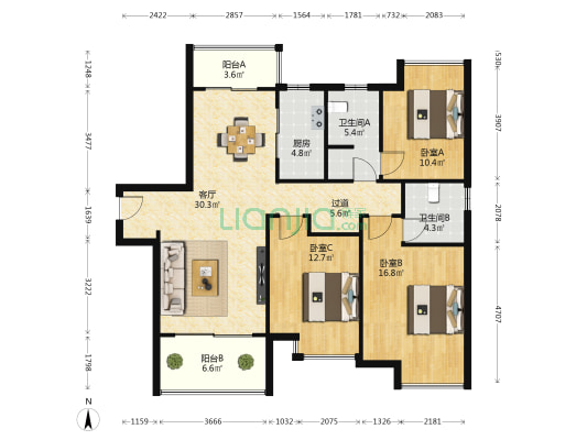 新力尊园 3室1厅2卫 124平方